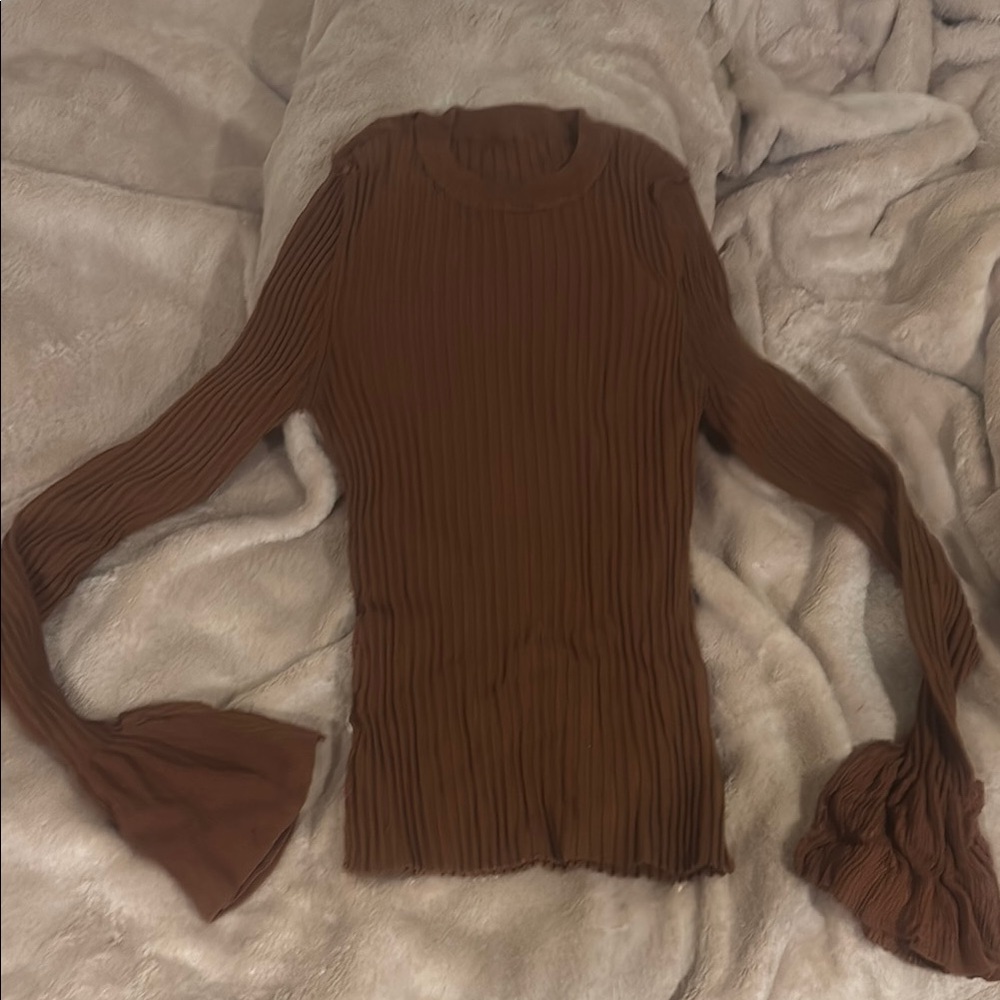 Brown Ribbed Knit Top